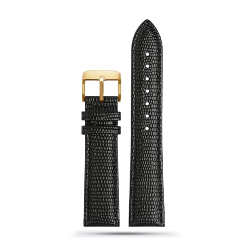 LQXHZ 16mm 18mm 20mm 22mm Schwarz Braun Rot Grade Eidechse Muster Männer Und Frauen Echtes Leder Uhrenarmband (Color : Black gold pin, Size : 14mm) von LQXHZ