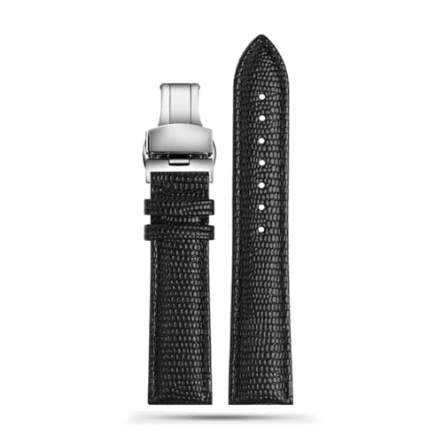 LQXHZ 16mm 18mm 20mm 22mm Schwarz Braun Rot Grade Eidechse Muster Männer Und Frauen Echtes Leder Uhrenarmband (Color : Black silver buckle, Size : 20mm) von LQXHZ