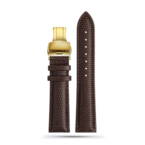 LQXHZ 16mm 18mm 20mm 22mm Schwarz Braun Rot Grade Eidechse Muster Männer Und Frauen Echtes Leder Uhrenarmband (Color : Brown gold buckle, Size : 22mm) von LQXHZ