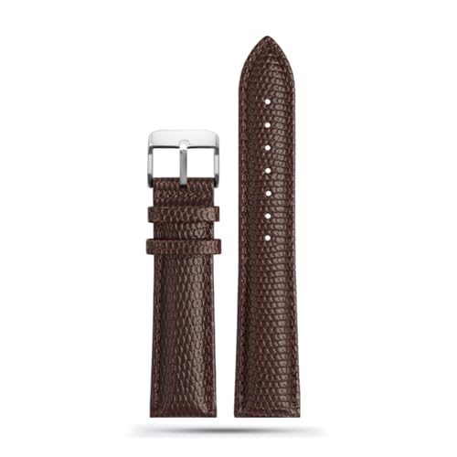 LQXHZ 16mm 18mm 20mm 22mm Schwarz Braun Rot Grade Eidechse Muster Männer Und Frauen Echtes Leder Uhrenarmband (Color : Brown silver pin, Size : 21mm) von LQXHZ