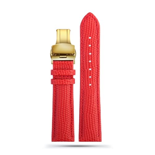 LQXHZ 16mm 18mm 20mm 22mm Schwarz Braun Rot Grade Eidechse Muster Männer Und Frauen Echtes Leder Uhrenarmband (Color : Red gold buckle, Size : 18mm) von LQXHZ