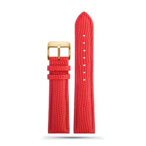 LQXHZ 16mm 18mm 20mm 22mm Schwarz Braun Rot Grade Eidechse Muster Männer Und Frauen Echtes Leder Uhrenarmband (Color : Red gold pin, Size : 15mm) von LQXHZ