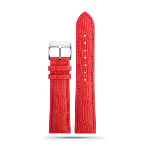 LQXHZ 16mm 18mm 20mm 22mm Schwarz Braun Rot Grade Eidechse Muster Männer Und Frauen Echtes Leder Uhrenarmband (Color : Red silver pin, Size : 20mm) von LQXHZ