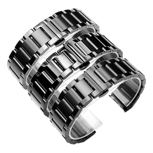 LQXHZ 18 20 22 24 Mm Uhrenarmband Aus Edelstahl, Faltbares Uhrenarmband Aus Metall Mit Schnalle For Uhrenarmbandzubehör Mit Werkzeug(All bright Black,24mm) von LQXHZ