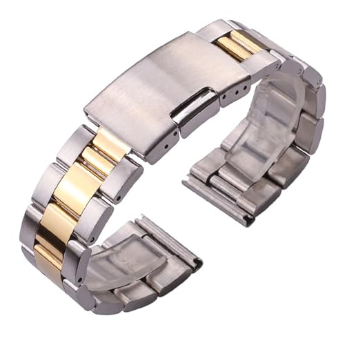LQXHZ 18 20 22 24mm Uhrenarmband Aus Massivem Edelstahl Armband Silber Gold Schwarz Gerades Ende Uhrenarmbänder Uhren Zubehör(Middle Gold,22mm) von LQXHZ