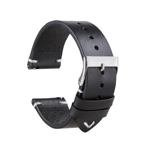 LQXHZ 18 Mm 20 Mm 22 Mm Schnellverschluss-Uhrenarmband Aus Vintage-Rindsleder Mit Ölwachs Und Farbwechsel For Uhrenarmband-Zubehör(Black,20mm) von LQXHZ