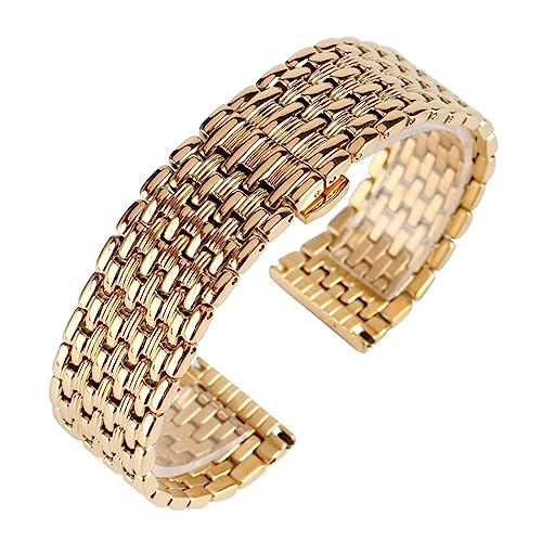 LQXHZ 18 Mm 20 Mm 22 Mm Uhrenarmbänder Aus Massivem Gold, Edelstahl-Armband, Verstellbares Ersatz-Modearmband + 2 Federstege(20mm) von LQXHZ