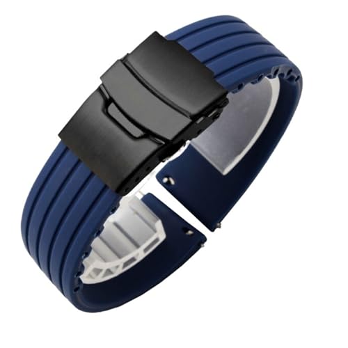LQXHZ 18mm 20mm 22mm 24mm Schnellverschluss Silikon Uhrenarmband Herren Damen Gummi Sportbänder Handgelenk Armband(Midnight Blue Black,22mm) von LQXHZ