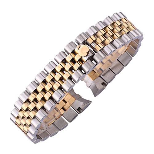 LQXHZ 20mm Metall Uhrenarmbänder Armband Männer 316L Edelstahl Uhr Band Frauen Mode Armband Faltschließe Schnalle Zubehör (Color : Middle Gold, Size : 20mm) von LQXHZ