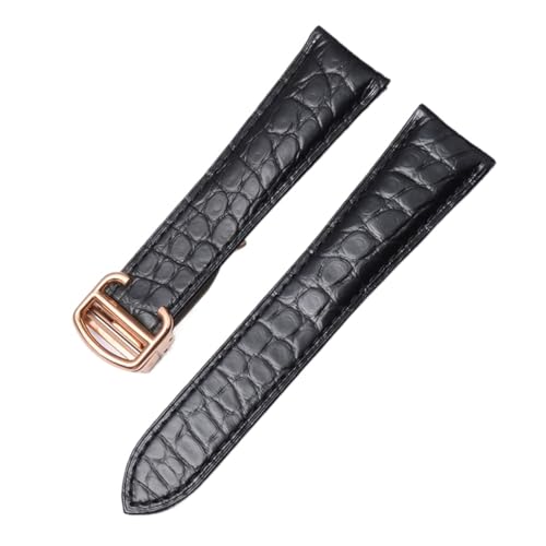 LQXHZ Armband Aus Alligatorleder, Kompatibel Mit Cartier Solo Tank London, Echtes Leder, Schwarz, Braun, Uhrenarmband For Herren Und Damen, 16 18 20 22 24 Mm (Color : Black-rosegold, Size : 17mm) von LQXHZ