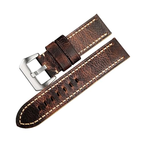 LQXHZ Armband aus Rindsleder, von Hand gefaltet, kompatibel mit PAM111 20 22 24 Armband aus Rohleder im Retro-Stil, braun, farblos, für Herren, 26 mm, 20mm, Achat von LQXHZ