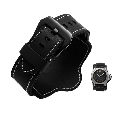 LQXHZ Retro Dick Echtes Leder Uhrenarmband Uhrenarmband Herren Armbanduhr Armband Armbanduhren Band 20 22 24mm 26mm Braun Schwarz Mit Mat (Color : Black black buckle, Size : 24mm) von LQXHZ