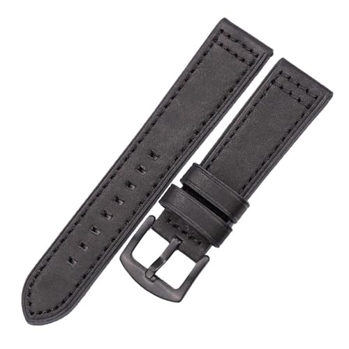 LQXHZ Echtes Leder Uhrenarmbänder Armband Schwarz Blau Grau Braun Rindsleder Uhrenarmband For 18 20mm 22mm 24mm(Black black buckle,22mm) von LQXHZ