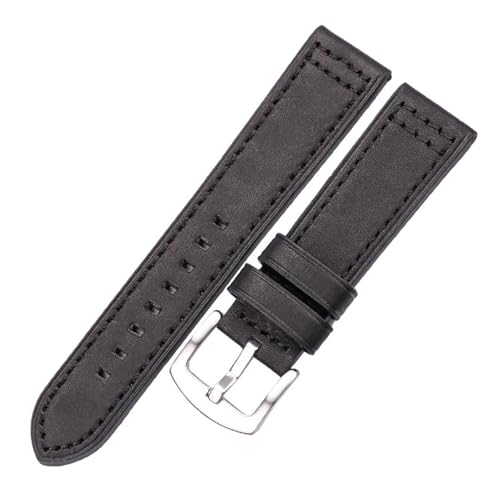 LQXHZ Echtes Leder Uhrenarmbänder Armband Schwarz Blau Grau Braun Rindsleder Uhrenarmband For 18 20mm 22mm 24mm(Black silver buckle,18mm) von LQXHZ