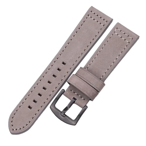 LQXHZ Echtes Leder Uhrenarmbänder Armband Schwarz Blau Grau Braun Rindsleder Uhrenarmband For 18 20mm 22mm 24mm(Gray black buckle,24mm) von LQXHZ