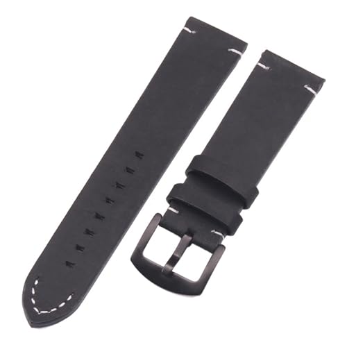 LQXHZ Echtes Leder Uhrenarmbänder Schwarz Dunkelbraun Herren 18 20 22mm Weiches Vintage Uhrenarmband Metall Dornschließe Zubehör(Black black buckle,20mm) von LQXHZ
