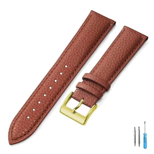 LQXHZ Echtes Leder Uhrenarmband 16mm 18mm 20mm 22mm Gurt For Mann Frauen Handgelenk Uhrenarmband(LightBrown-G,14mm) von LQXHZ