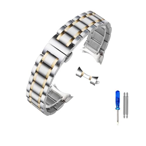 LQXHZ Edelstahl-Armband Mit Gebogenem Ende, Kompatibel Mit Tissot 1853 T035 14/16/17/18/22/24 Mm Uhrenarmband Damen Herren Armband (Color : Silvery Gold-Curved, Size : 20mm) von LQXHZ