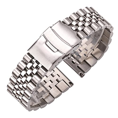 LQXHZ Edelstahl-Uhrenarmband, 18 Mm, 20 Mm, 22 Mm, 24 Mm, For Damen Und Herren, Silberfarbenes Massives Metallarmband, Zubehör (Color : Silver, Size : 20mm) von LQXHZ