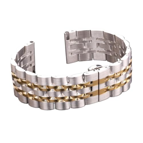 LQXHZ Edelstahl Uhrenarmband Armband Damen Herren 20mm 22mm Armband Massives Metall Silber Gold Armband Zubehör (Color : Silver and Gold, Size : 22mm) von LQXHZ