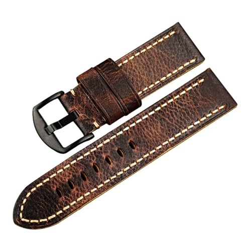 LQXHZ Handgefaltetes Rindslederarmband, kompatibel mit PAM111, 20, 22, 24, 26 mm, für Herren, Retro-Stil, rohes Lederarmband, Braun, 22 mm, Achat von LQXHZ