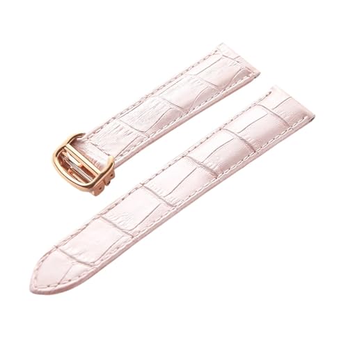 LQXHZ Leder-Uhrenarmband, Erste Schicht, Rindsleder, Kompatibles Tank London-Uhrenarmband, Herren- Und Damenarmband-Zubehör (Color : Pink rose buckle, Size : 14mm) von LQXHZ