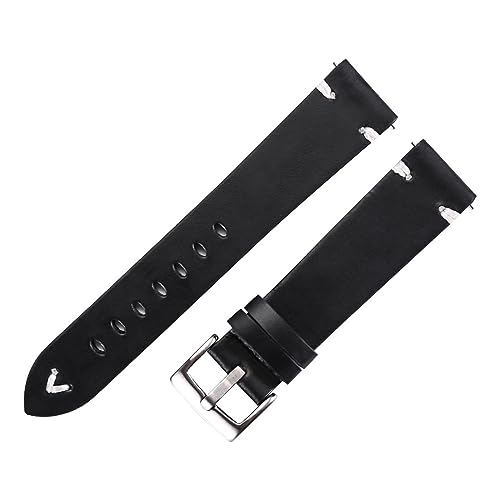 LQXHZ Leder-Uhrenarmband Retro 18mm 20mm 22mm Ölwachs-Leder-Uhrenarmband Italienisches Schnellverschluss-braunes Rindsleder-Uhrenarmband Handgefertigt (Color : Black-silver buckle, Size : 22mm) von LQXHZ