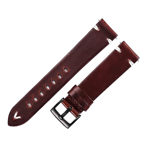 LQXHZ Leder-Uhrenarmband Retro 18mm 20mm 22mm Ölwachs-Leder-Uhrenarmband Italienisches Schnellverschluss-braunes Rindsleder-Uhrenarmband Handgefertigt (Color : Dark Brown-black, Size : 20mm) von LQXHZ