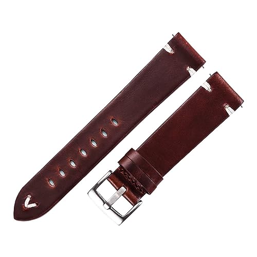 LQXHZ Leder-Uhrenarmband Retro 18mm 20mm 22mm Ölwachs-Leder-Uhrenarmband Italienisches Schnellverschluss-braunes Rindsleder-Uhrenarmband Handgefertigt (Color : Dark Brown-silver, Size : 21mm) von LQXHZ