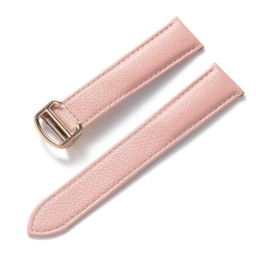 LQXHZ Gürtel Leder Uhrenarmband Litschi Weiches Leder Herrengürtel Damen Armband Kompatibel Mit Cartier Tank London Blue Uhrenzubehör (Color : Pink rose buckle, Size : 16mm) von LQXHZ