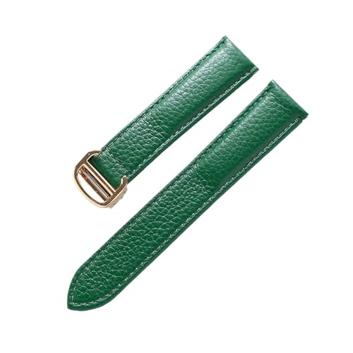 LQXHZ Gürtel Leder Uhrenarmband Litschi Weiches Leder Herrengürtel Damen Armband Kompatibel Mit Cartier Tank London Blue Uhrenzubehör (Color : Green gold buckle, Size : 18mm) von LQXHZ