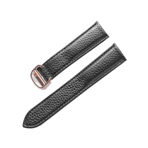LQXHZ Gürtel Leder Uhrenarmband Litschi Weiches Herrengürtel Damen Armbandersatz Kompatibel Mit Cartier Tank London Blue Uhrenzubehör(Black Rose Buckle,15mm) von LQXHZ