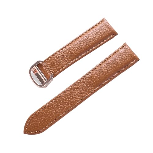 LQXHZ Gürtel Leder Uhrenarmband Litschi Weiches Herrengürtel Damen Armbandersatz Kompatibel Mit Cartier Tank London Blue Uhrenzubehör(Brown Rose Buckle,19mm) von LQXHZ