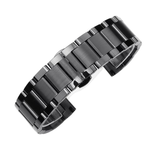LQXHZ Massives Edelstahl-Armband 18 mm 20 mm 22 mm 24 mm Faltschließe mit Faltschließe for Herren aus Metall, Ersatzarmband, Uhrenarmband(Black,18mm) von LQXHZ