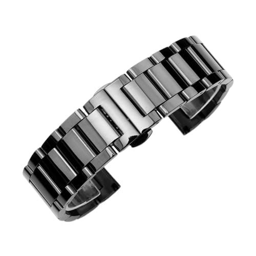 LQXHZ Massives Edelstahl-Armband 18 mm 20 mm 22 mm 24 mm Faltschließe mit Faltschließe for Herren aus Metall, Ersatzarmband, Uhrenarmband(Black glossy,22mm) von LQXHZ