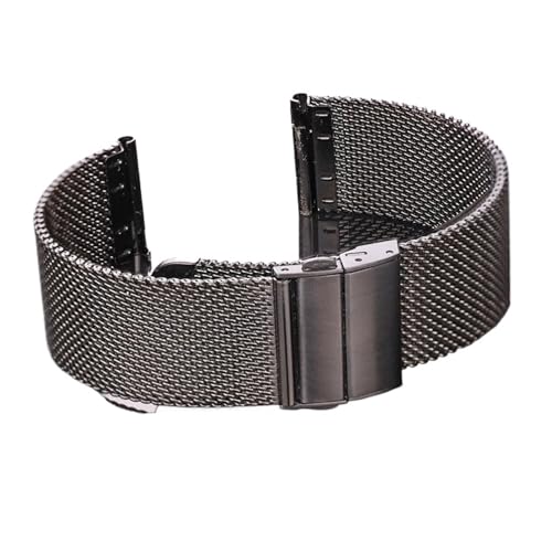 LQXHZ Mesh Milanese Loop Uhrenarmband 16mm 18mm 20mm 22mm 24mm Silber Schwarz Uhrenarmband Handschlaufe Faltschließe(Black,20mm) von LQXHZ