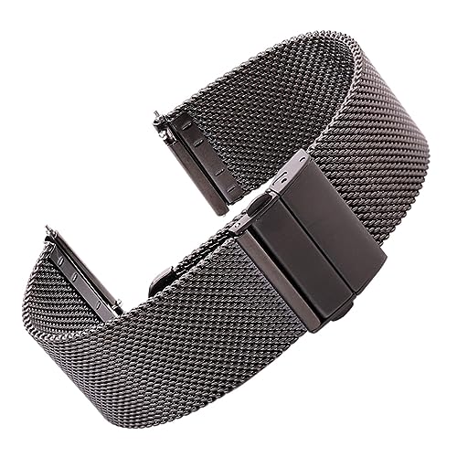 LQXHZ Mesh Uhrenarmband Armband Edelstahl Silber Schwarz Armbanduhr Armband Faltschließe 16mm 18mm 20mm 22mm 24mm (Color : Black, Size : 16mm) von LQXHZ