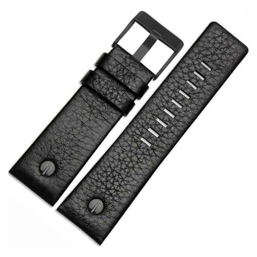 LQXHZ Modisches Rindslederarmband Mit Nieten, Uhrenarmband, Gürtel, Armband, Kompatibel Mit Diesel DZ7313 DZ7333 7322 7257 4318 7348 7334, Ersatz(Black Black buckle,30mm) von LQXHZ