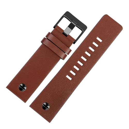 LQXHZ Modisches Rindslederarmband Mit Nieten, Uhrenarmband, Gürtel, Armband, Kompatibel Mit Diesel DZ7313 DZ7333 7322 7257 4318 7348 7334, Ersatz(Plain brown x black,22mm) von LQXHZ