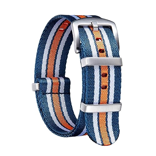 LQXHZ Nylon-Uhrenarmband 18 Mm 20 Mm 22 Mm 24 Mm Dickes Premium-Nylon-Uhrenarmband For Männer Und Frauen, Mehrfarbiges Nato-Stil-Armband (Color : Blue-White-Orange, Size : 22mm) von LQXHZ