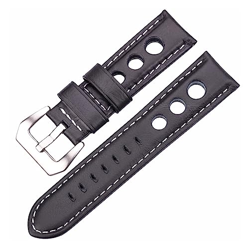 LQXHZ Öl Wachs Rindsleder Uhrenarmbänder 22mm 24mm Dunkelbraun Damen Herren Mode Echtes Leder Uhrenarmband Gurt Mit Dornschließe (Color : Black, Size : 20mm) von LQXHZ