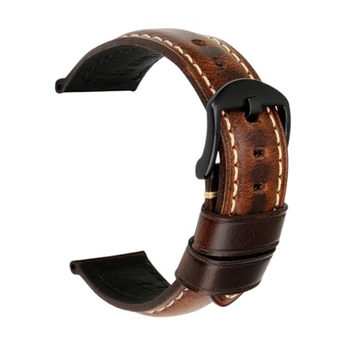 LQXHZ Retro-Uhrenarmband aus echtem Leder, Ölwachs, Rindsleder, 18, 20, 22, 24 mm, für Damen und Herren, Braun, 18 mm, Achat von LQXHZ