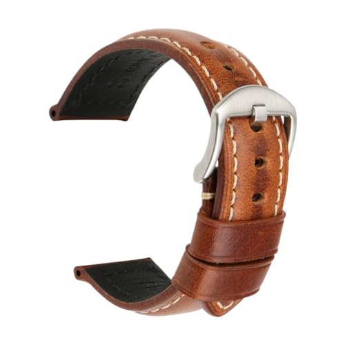 LQXHZ Retro-Uhrenarmband aus echtem Leder, Ölwachs, Rindsleder, 18, 20, 22, 24 mm, für Damen und Herren, Braun, 19 mm, Achat von LQXHZ