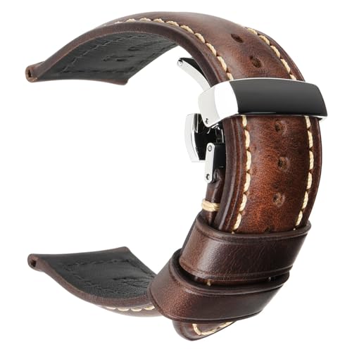 LQXHZ Retro-Uhrenarmband aus echtem Leder, Ölwachs, Rindsleder, 18, 20, 22, 24 mm, für Damen und Herren, Braun, 20 mm, Achat von LQXHZ