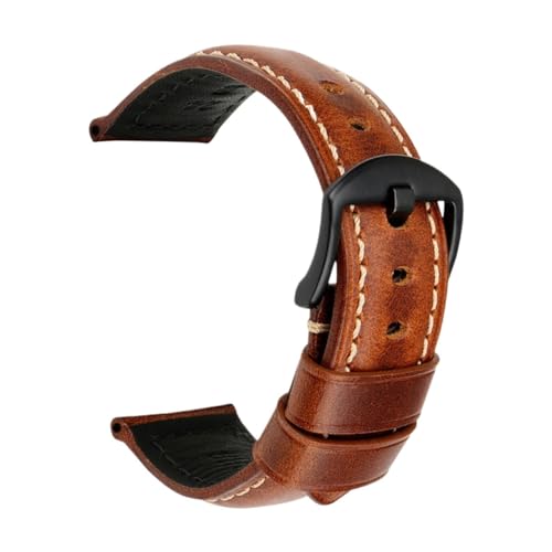 LQXHZ Retro-Uhrenarmband aus echtem Leder, Ölwachs, Rindsleder, 18, 20, 22, 24 mm, für Damen und Herren, Braun, 22 mm, Achat von LQXHZ