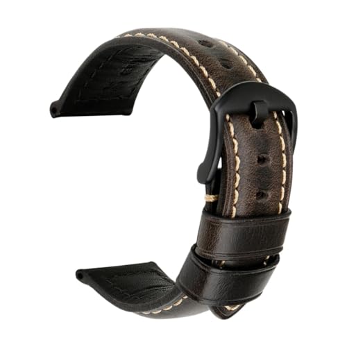 LQXHZ Retro-Uhrenarmband aus echtem Leder, Ölwachs, Rindsleder, 18, 20, 22, 24 mm, für Damen und Herren, Braun, 24 mm, Achat von LQXHZ