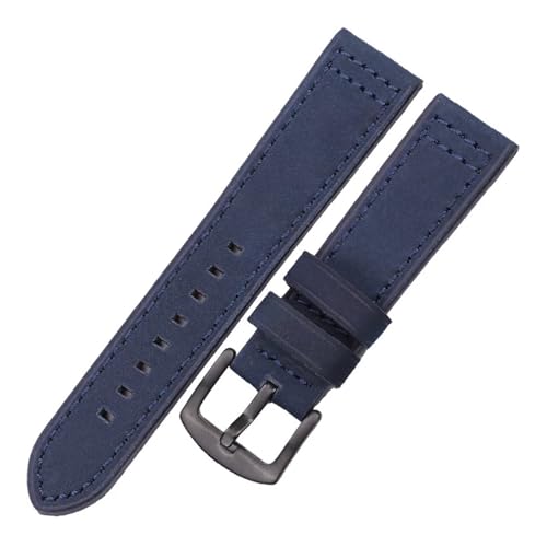 LQXHZ Rindsleder Armband Schwarz Blau Grau Braun Echtes Leder Uhrenarmband Bnad For Frauen Männer Armband(Blue black buckle,22mm) von LQXHZ