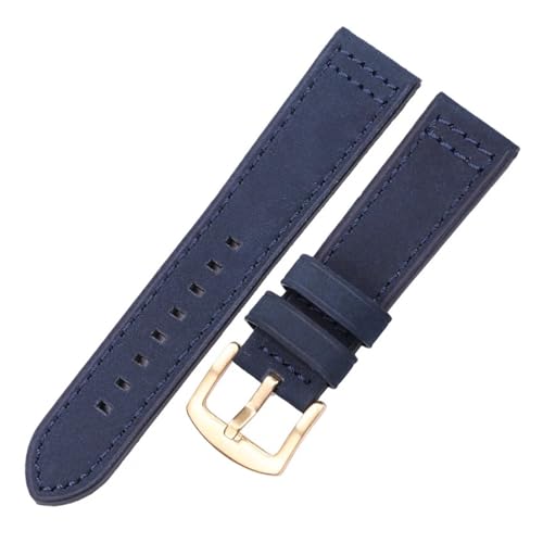 LQXHZ Rindsleder Armband Schwarz Blau Grau Braun Echtes Leder Uhrenarmband Bnad For Frauen Männer Armband(Blue gold buckle,18mm) von LQXHZ