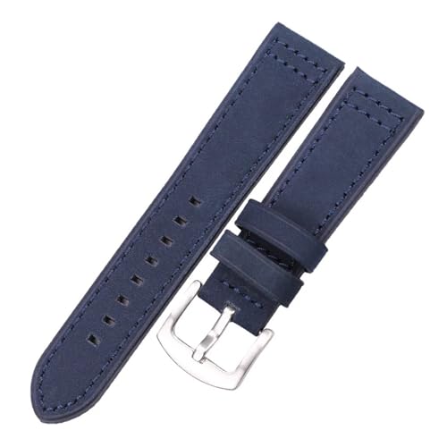 LQXHZ Rindsleder Armband Schwarz Blau Grau Braun Echtes Leder Uhrenarmband Bnad For Frauen Männer Armband(Blue silver buckle,20mm) von LQXHZ