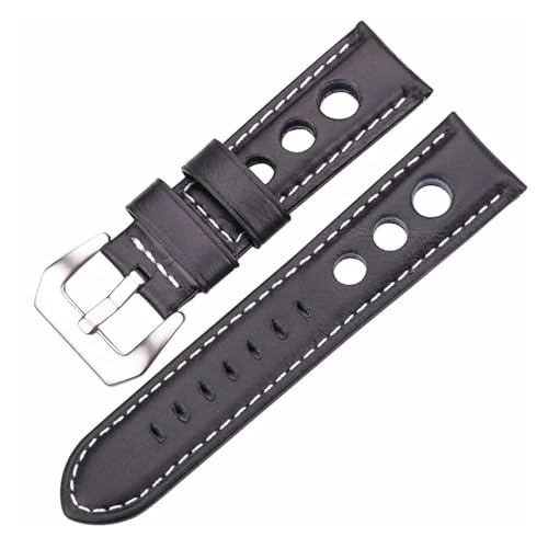 LQXHZ Rindsleder Uhrenarmband Armband Vintage Echtes Leder 20mm 22mm 24mm Uhrenarmband Damen Herren Mode Uhrenarmband Gürtel Mit Dornschließe(Black,20mm) von LQXHZ
